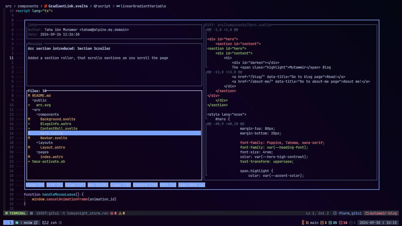 Power of gitui, all inside neovim